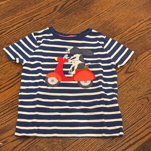 Mini Boden Navy and White Striped Tee with Scooter Graphic